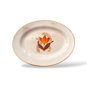 Vintage Harker Pottery Bakerite Platter – 1940s Tulip Floral with 22K Gold Trim
